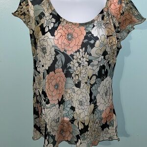 H & M Floral‎ Chiffon/Sheer Top Size 12